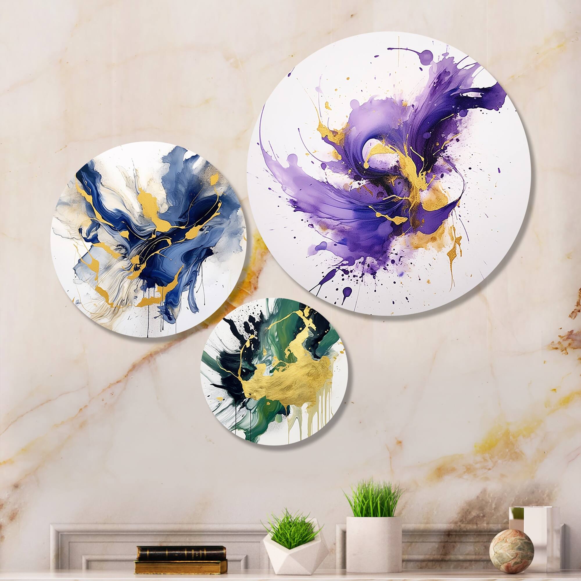 Designart "Dark Blue, Purple and Gold Strokes IX" Fractals Metal Wall